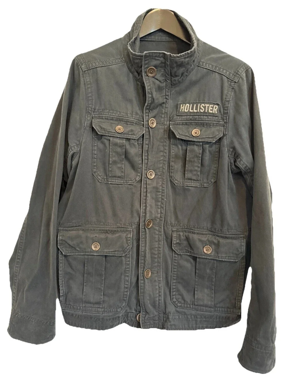Hollister Men Canvas Preppy Grunge Navy Blue Utility Zip Jacket Workwear M
